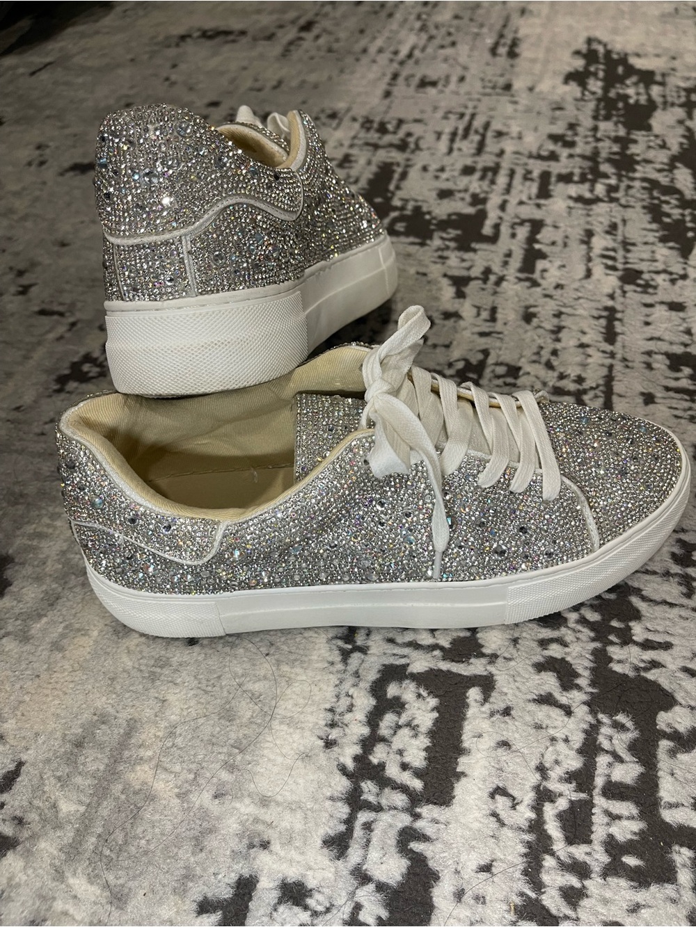 Betsey Johnson Silver Crystal-Embellished Low-Top Sneakers